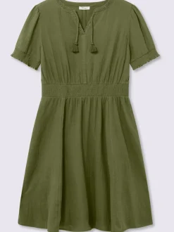 Robe tunique encolure ronde avec v ouvert et lien à nouer