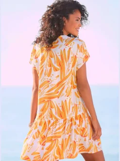 Robe tunique en viscose à manches courtes imprimée