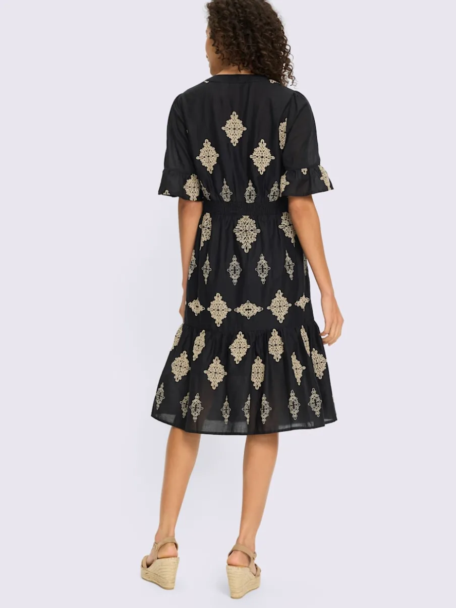 Robe évasée en coton avec col V et manches courtes à volants