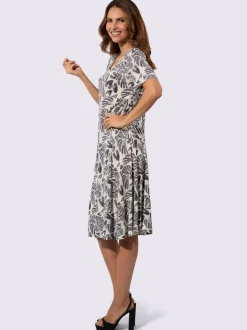 Robe évasée en jersey avec encolure ronde et motifs végétaux