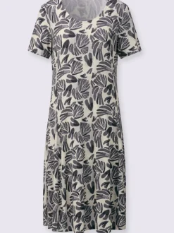 Robe évasée en jersey avec encolure ronde et motifs végétaux