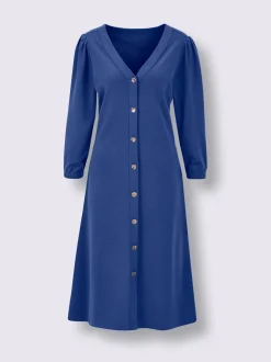 Robe évasée en mélange soie-viscose avec col V et manches ballon