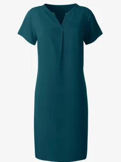 Robe évasée manches courtes col rond en viscose lisse