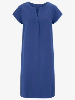 Robe évasée manches courtes col rond en viscose lisse
