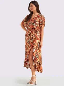 Robe à volants superbe aspect cache-cœur