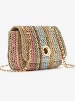Sac en bandoulière petite poche intérieure avec glissière en imitation raphia