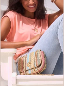 Sac en bandoulière petite poche intérieure avec glissière en imitation raphia