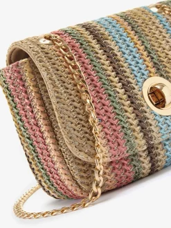 Sac en bandoulière petite poche intérieure avec glissière en imitation raphia