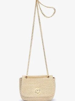Sac en bandoulière petite poche intérieure avec glissière en imitation raphia