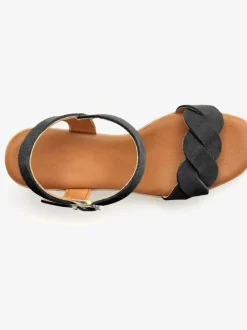 Sandales à brides talon bottier confortable, brides effet tressé et imitation daim élégante