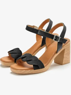 Sandales à brides talon bottier confortable, brides effet tressé et imitation daim élégante