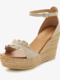 Sandales chaussures en cuir avec talon compensé confortable et imitation daim élégante