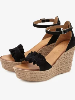 Sandales chaussures en cuir avec talon compensé confortable et imitation daim élégante
