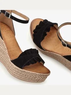 Sandales chaussures en cuir avec talon compensé confortable et imitation daim élégante