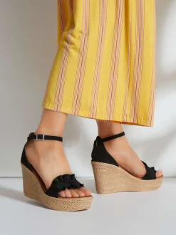 Sandales chaussures en cuir avec talon compensé confortable et imitation daim élégante