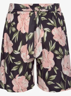 Short ample à ceinture élastique avec liens à nouer et motifs floraux