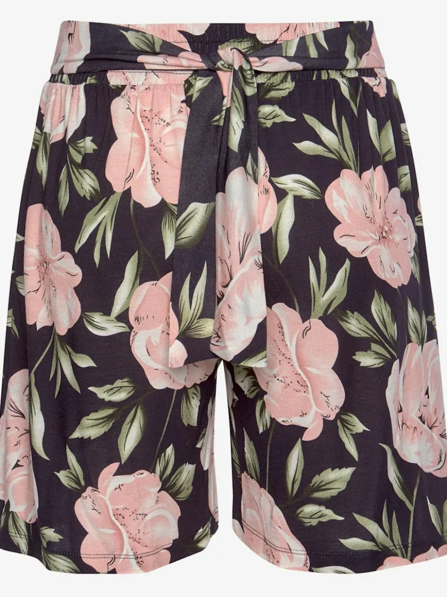 Short ample à ceinture élastique avec liens à nouer et motifs floraux