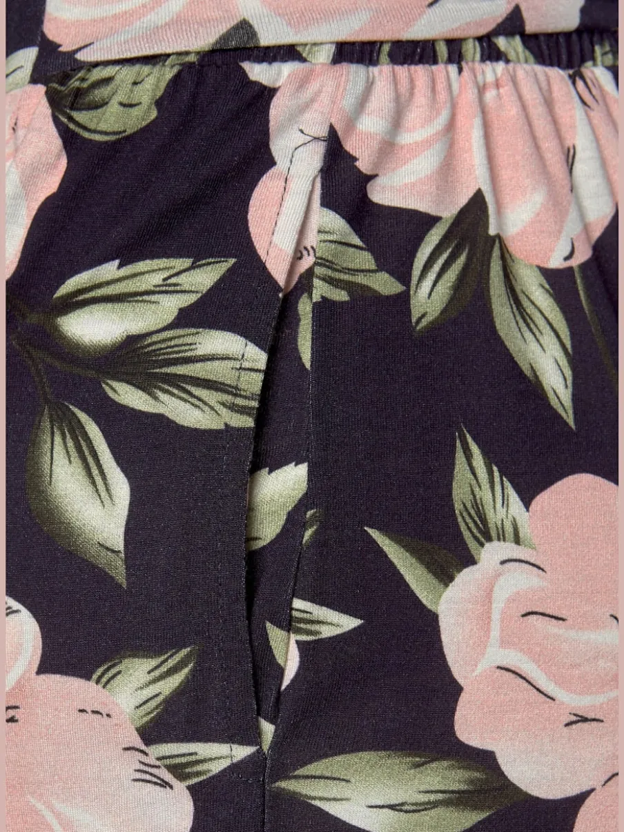 Short ample à ceinture élastique avec liens à nouer et motifs floraux