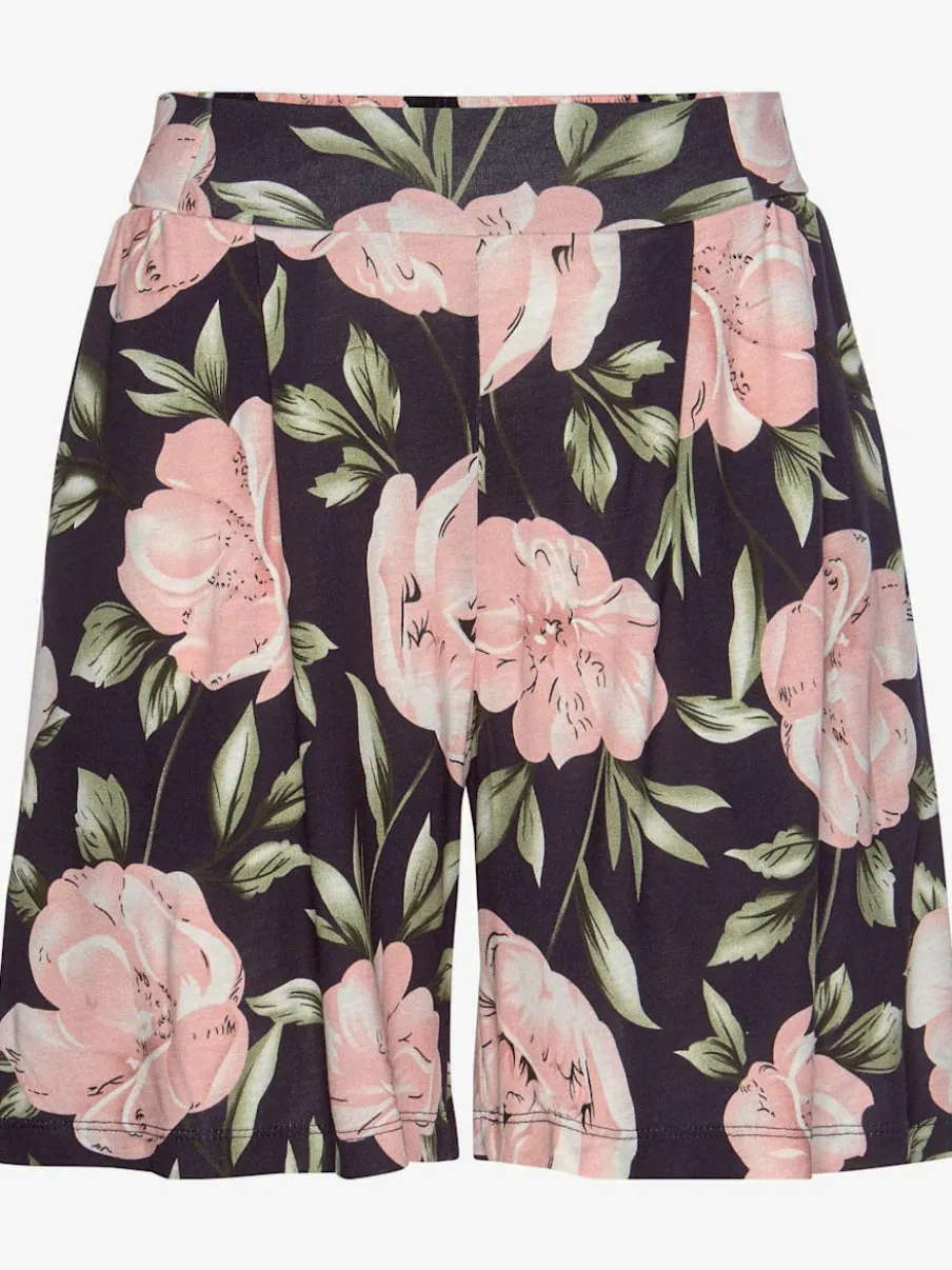 Short ample à ceinture élastique avec liens à nouer et motifs floraux