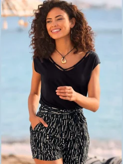 Short avec imprimé intégral ceinture à nouer et poches