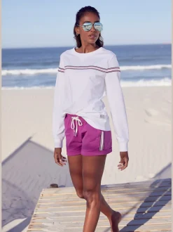 Short de plage avec ceinture côtelée et bandes rayées