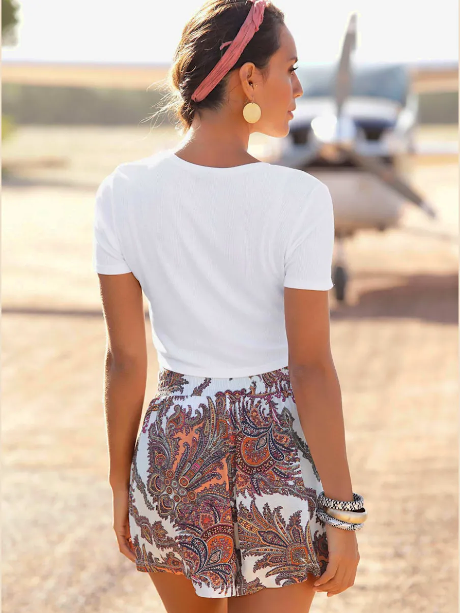 Short de plage avec ceinture élastique et imprimé fleuri