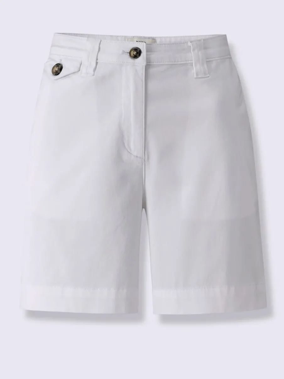 Short en coton extensible à taille légèrement haute avec poches décoratives et jambes larges