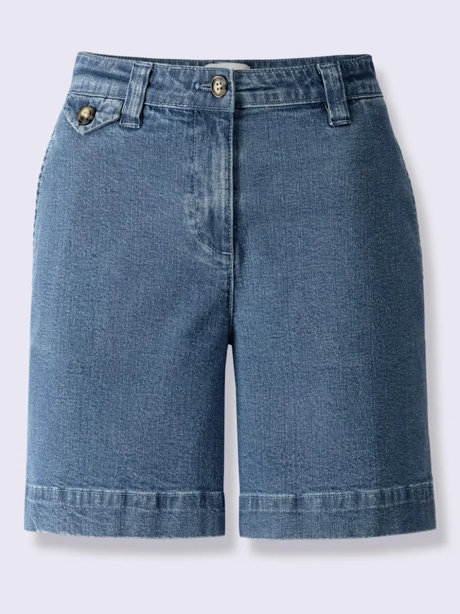Short en coton extensible à taille légèrement haute avec poches décoratives et jambes larges