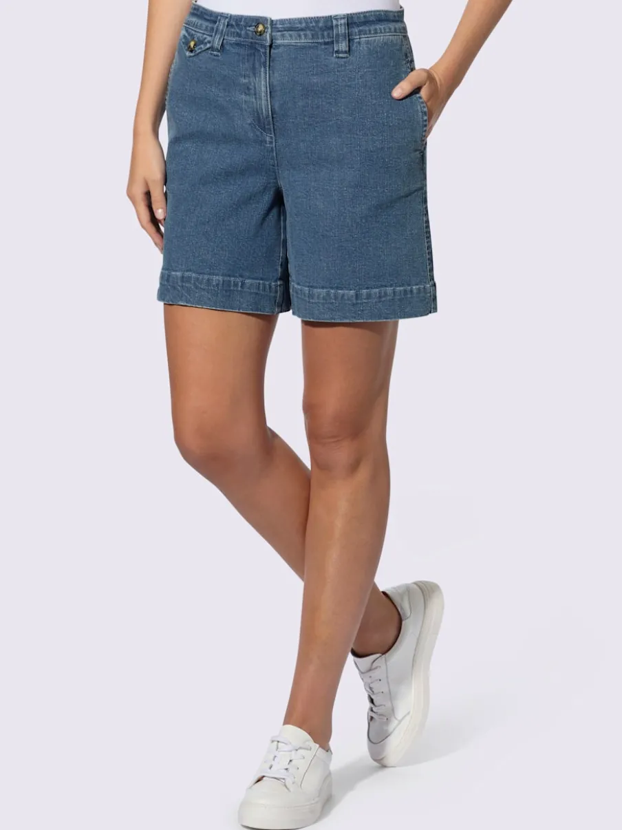 Short en coton extensible à taille légèrement haute avec poches décoratives et jambes larges