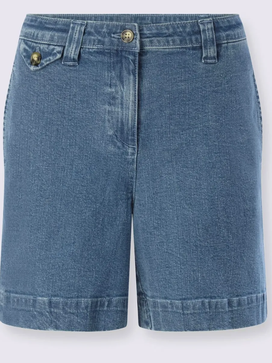 Short en coton extensible à taille légèrement haute avec poches décoratives et jambes larges