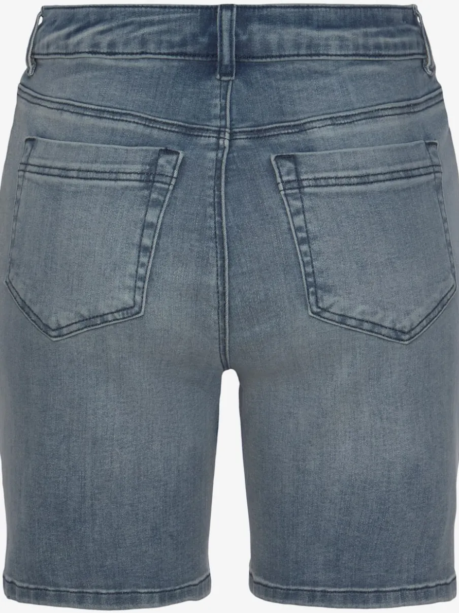 Short en jean taille haute avec patte de boutonnage et revers fixe