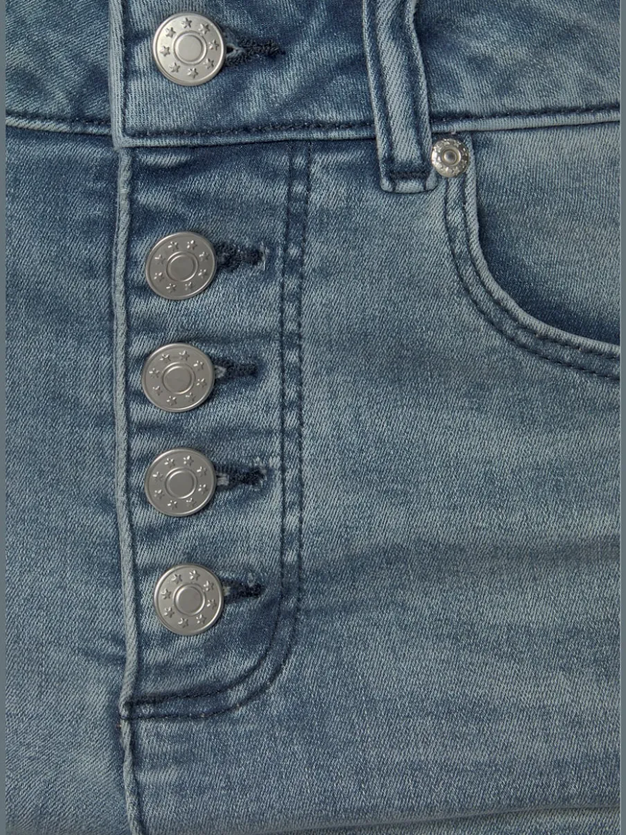 Short en jean taille haute avec patte de boutonnage et revers fixe