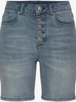 Short en jean taille haute avec patte de boutonnage et revers fixe