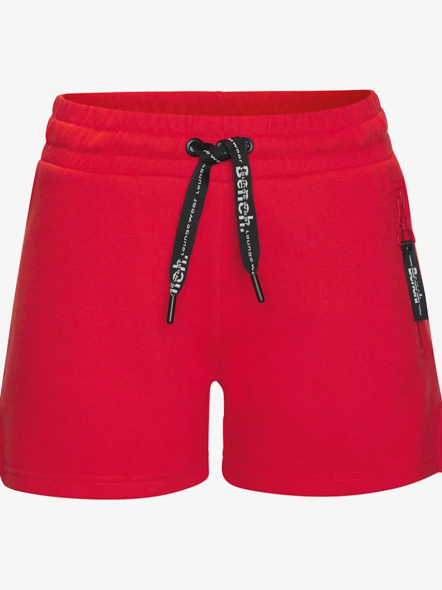 Short en matière sweat avec poches latérales zippées et ceinture élastique