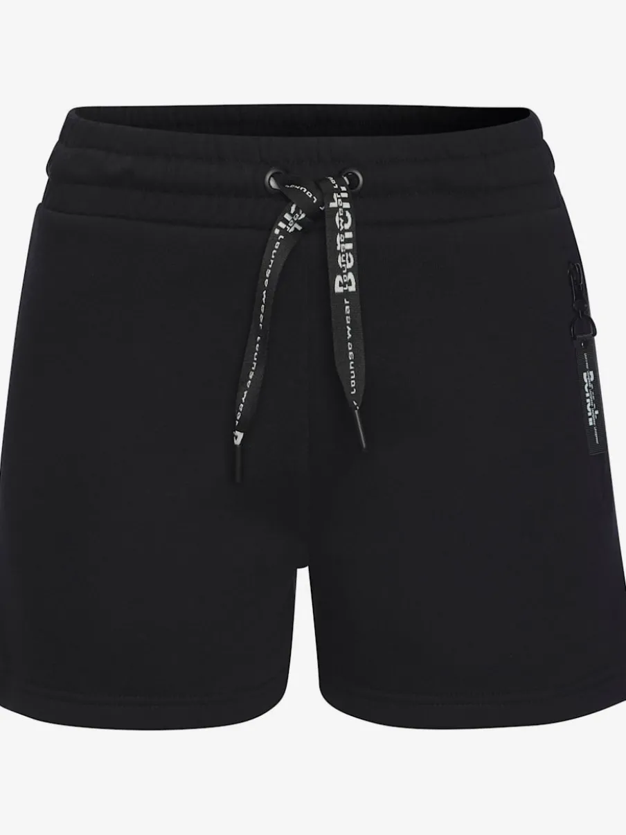 Short en matière sweat avec poches latérales zippées et ceinture élastique