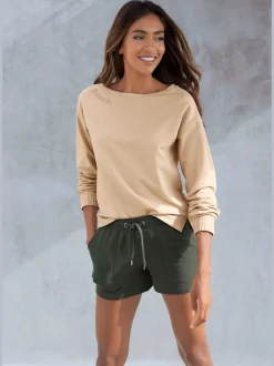 Shorts décontractés en sweat doux avec ceinture sportive