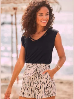 Shorts décontractés à poches fendues en tissu léger