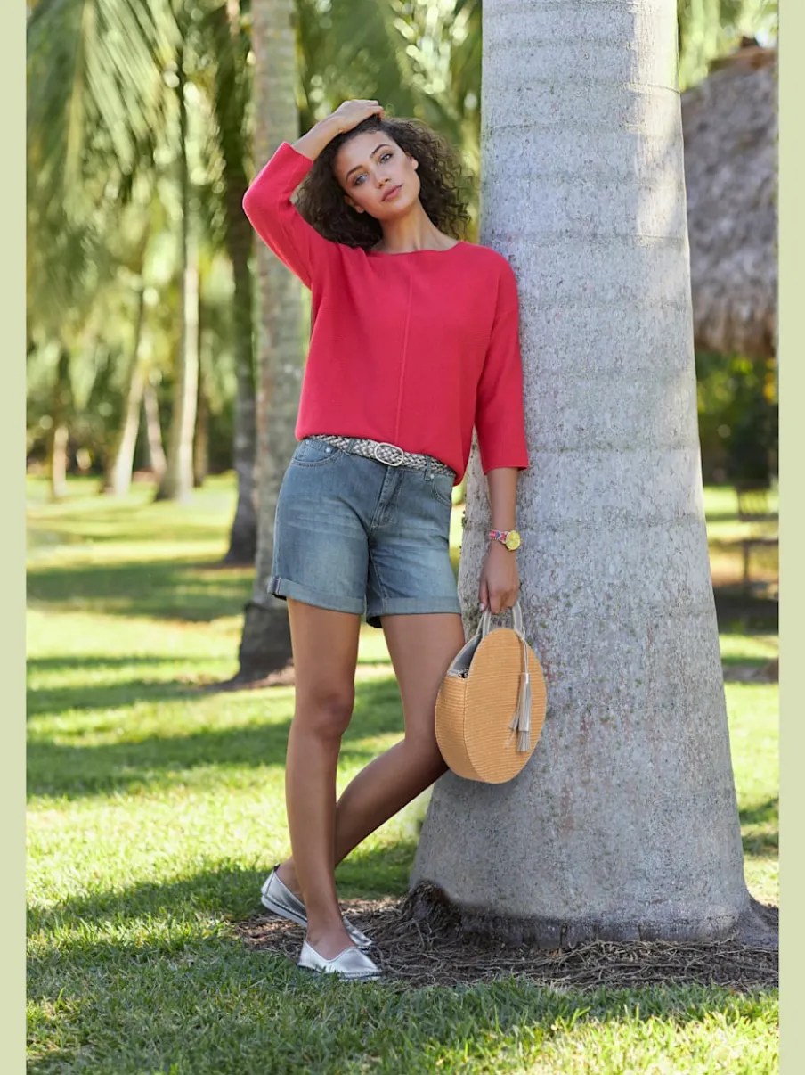 Shorts en jean coupe droite à revers matière extensible