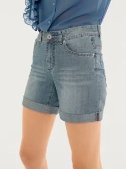 Shorts en jean coupe droite à revers matière extensible