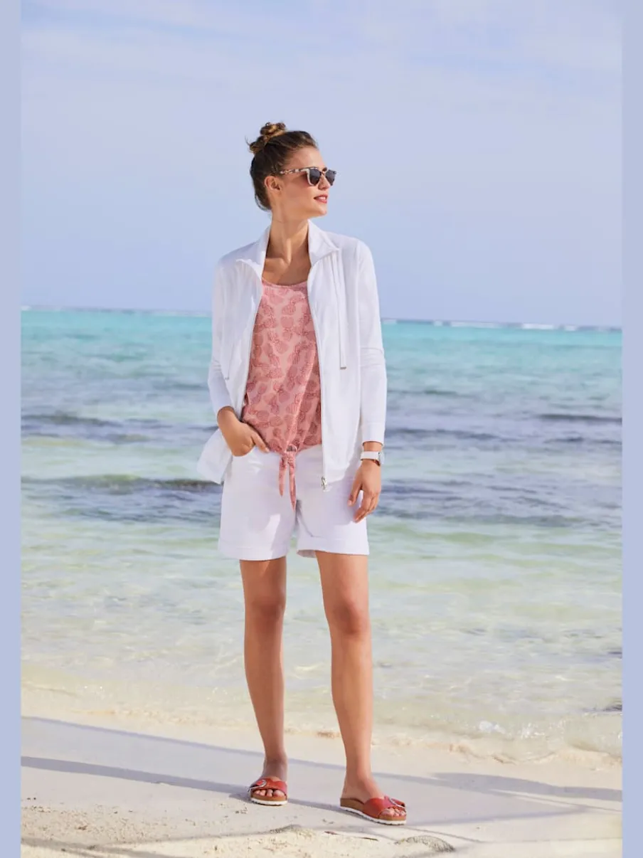 Shorts en jean coupe droite à revers matière extensible