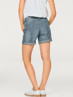 Shorts en jean coupe droite à revers matière extensible