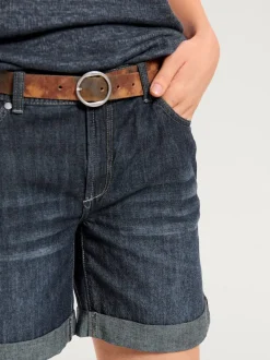Shorts en jean coupe droite à revers matière extensible