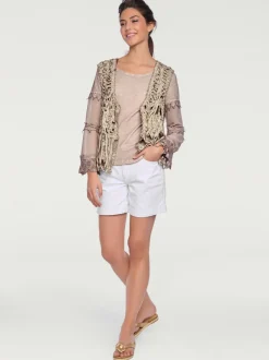 Shorts en jean coupe droite à revers matière extensible