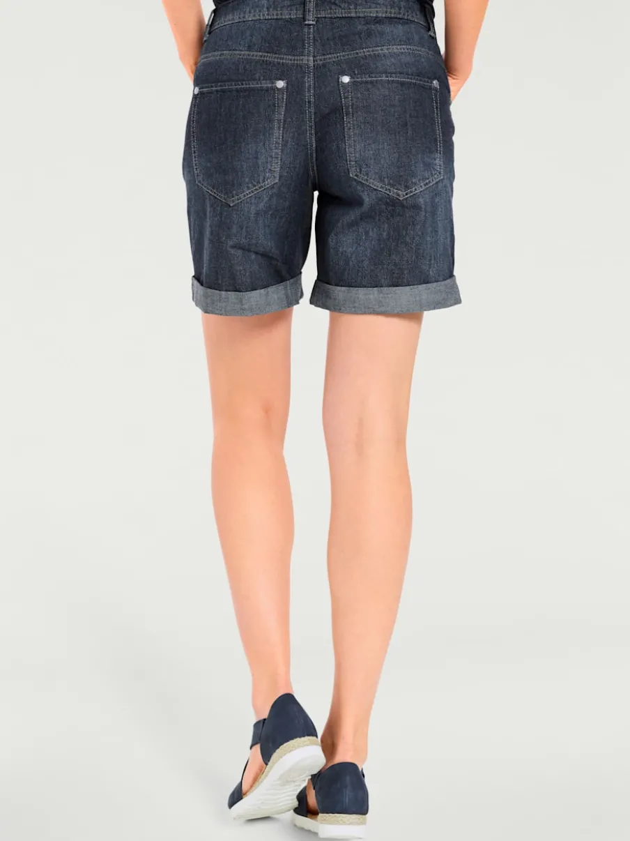 Shorts en jean coupe droite à revers matière extensible