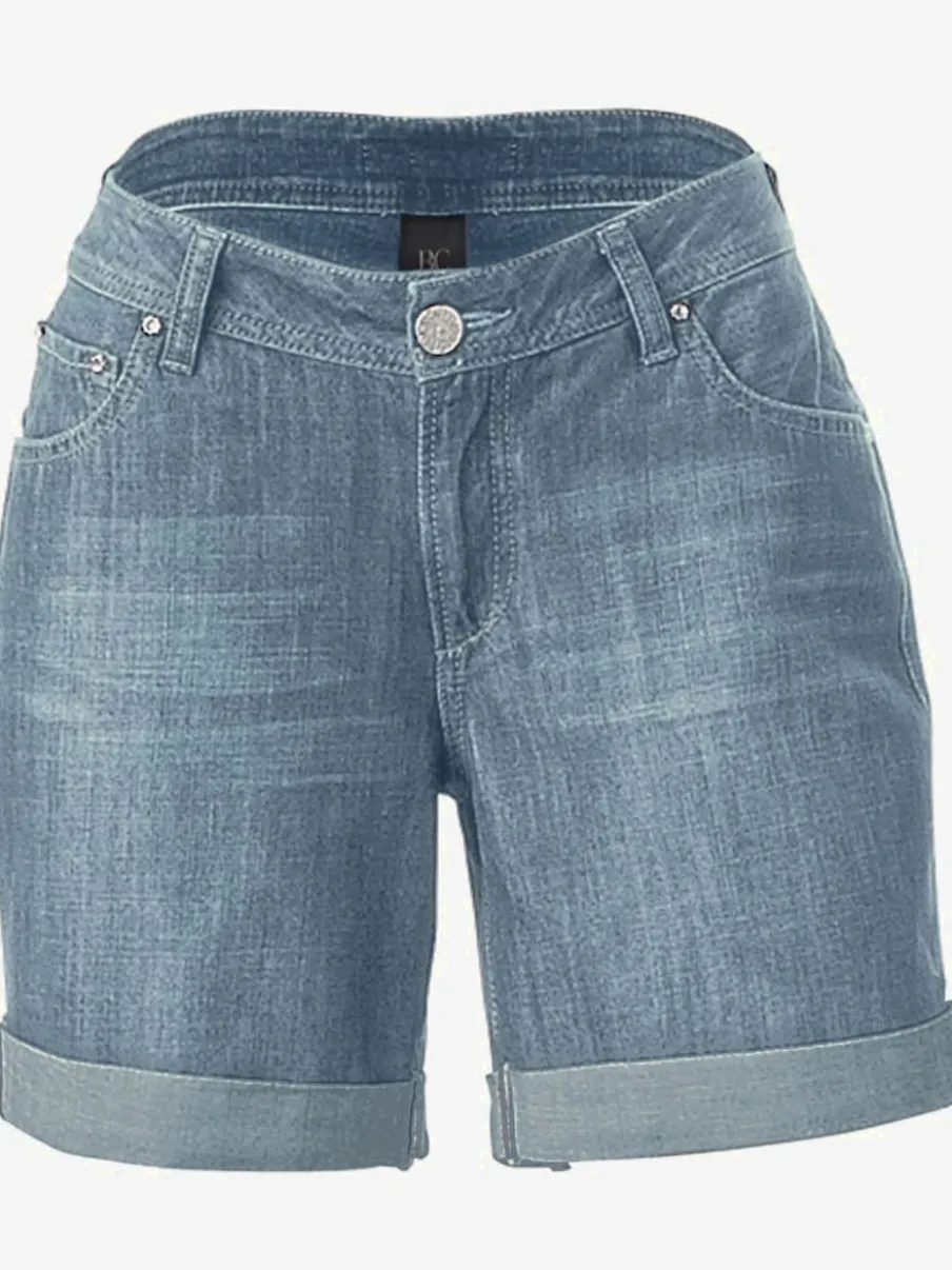 Shorts en jean coupe droite à revers matière extensible