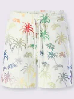Short sweat avec imprimé tropical et ceinture élastique