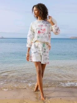 Short sweat avec imprimé tropical et ceinture élastique