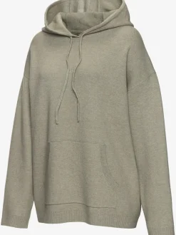 Sweat à capuche en tricot doux avec manches longues et logo tricoté