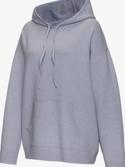 Sweat à capuche en tricot doux avec manches longues et logo tricoté