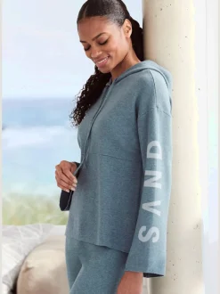 Sweat à capuche en tricot doux et élastique avec manches longues et inscriptions graphiques